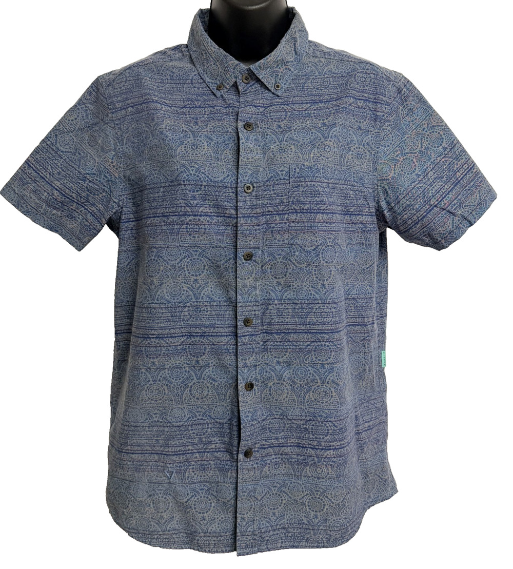 Vissla Button-Down Short Sleeve Shirt Men's Small Blue Mandala Print Classic